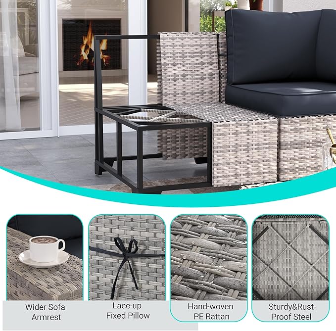 12-Piece Outdoor Patio Furniture Set Wicker Sectional Sofa Set, Patio - Image 2