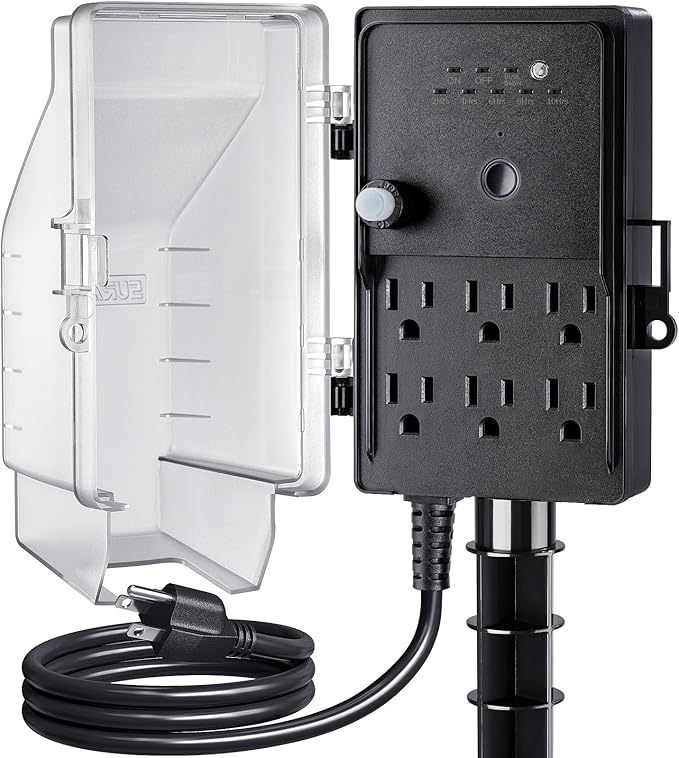 SURAIELEC Outdoor Power Stake Light Timer, Dusk to Dawn, 6 Electrical Outlet by SURAIELEC
