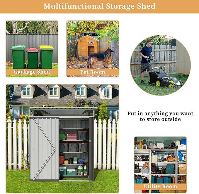Vongrasig 5 x 3 x 6 FT Outdoor Storage Shed Clearance, Metal Garden Shed - Image 7