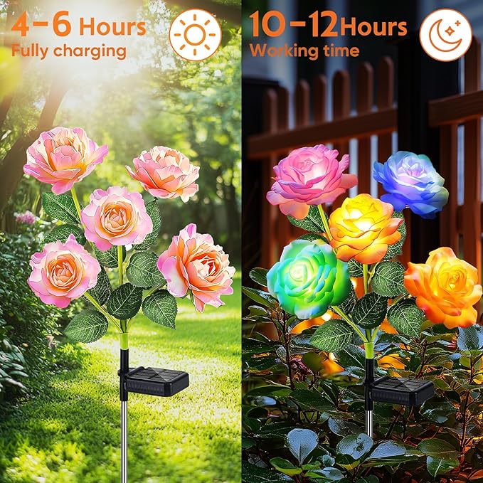 Solar Garden Lights Outdoor Waterproof: 6 Pack LED Solar Flowers Lights Garden - Image 4