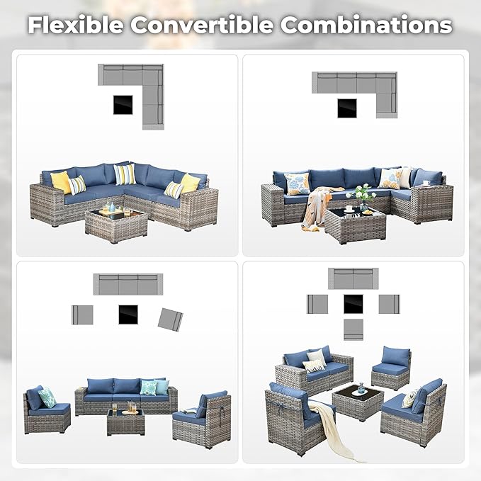 ovios 6 Pieces Patio Furniture Set, Outdoor Wicker Sectional Sofa - Image 7