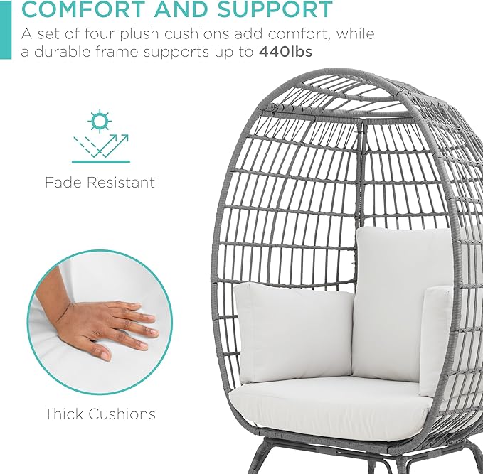 Best Choice Products Wicker Egg Chair, Oversized Indoor Outdoor Lounger - Image 6