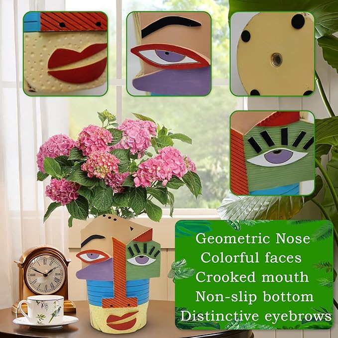 Abstract Face Planters Pots Head, Unique Head Planter - Image 3