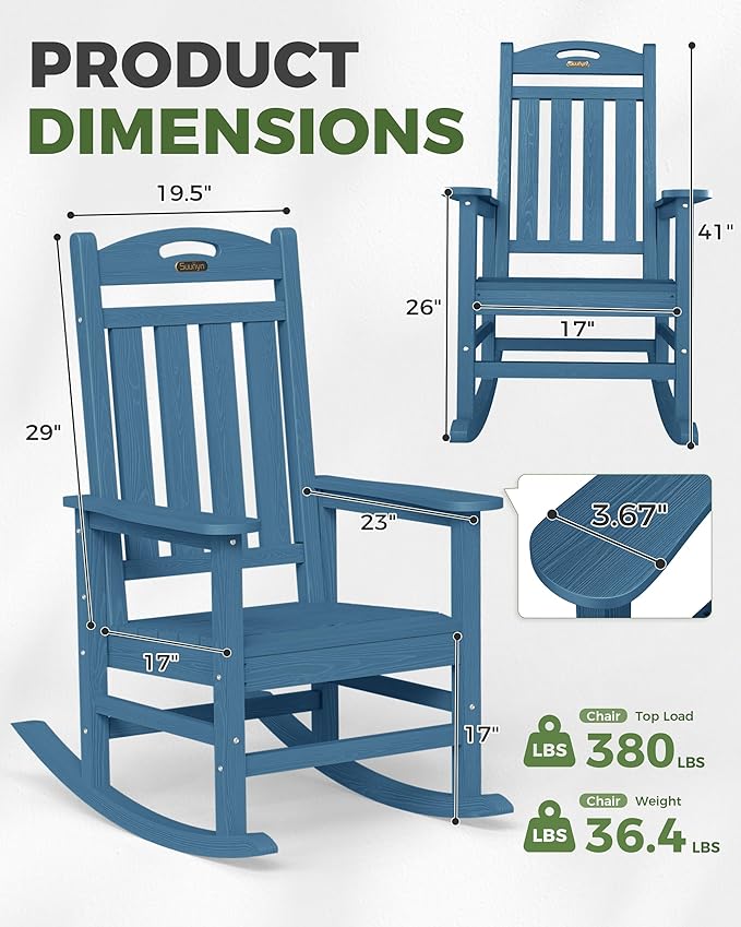 Oversized Rocking Chair Outdoor, High Back Porch Rocker Chair, HDPE All Weather - Image 3