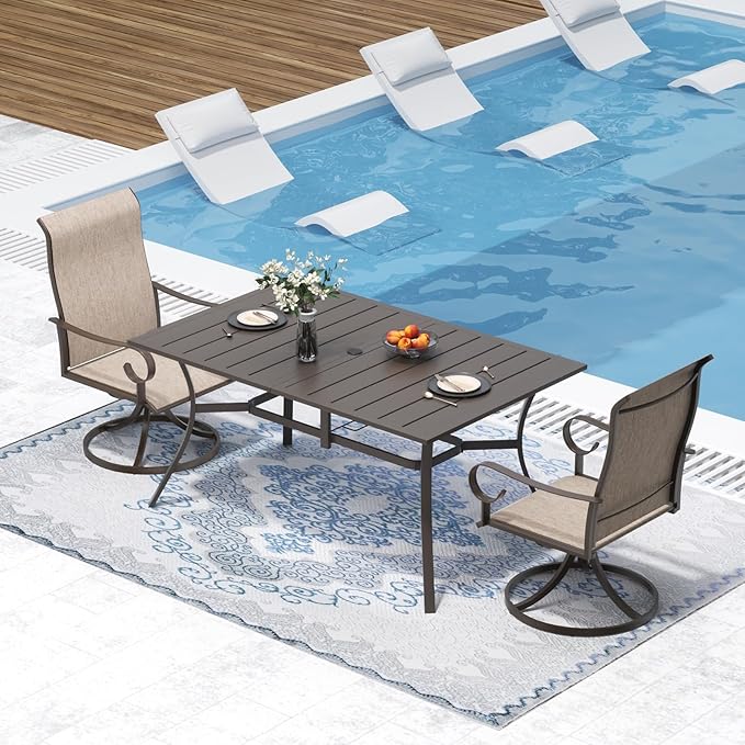 Outdoor Metal Steel Rectangle Patio Dining Table, 6 Person Patio Table - Image 2