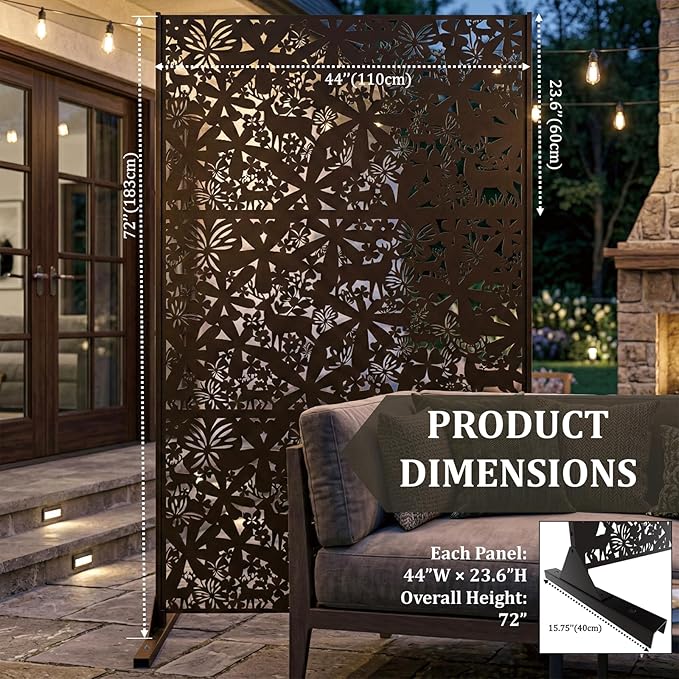 Metal Privacy Screen Outdoor 6FT – Freestanding Laser Cut Steel Garden Divider - Image 9