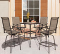 PHI VILLA Outdoor Bar Set with 4 Swivel Bar Height Patio Chairs, Wooden-Like by PHIVILLAThepioneerofcomfortablehouseholdsupplies