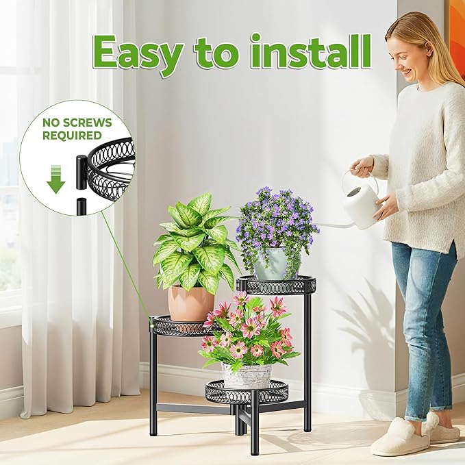 3 Tier Metal Plant Stand Indoor Outdoor, Corner Tall Plant Shelf - Image 6