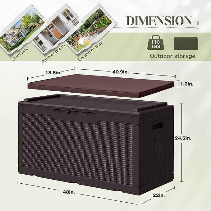 Greesum 100 Gallon Resin Deck Box Large Outdoor Storage - Image 4