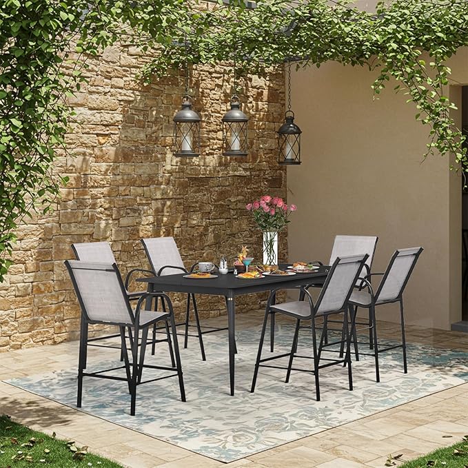HOMREST Outdoor Bar Height Stools Set of 6, High Back Patio Chairs - Image 4