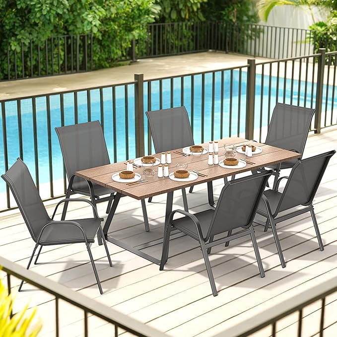 Patio Chairs Set of 6, All Weather Breathable Stackable Outdoor Dining Chairs - Image 2