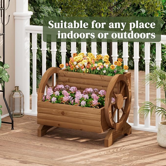 Wooden Wagon Planter Flower Cart - Image 4