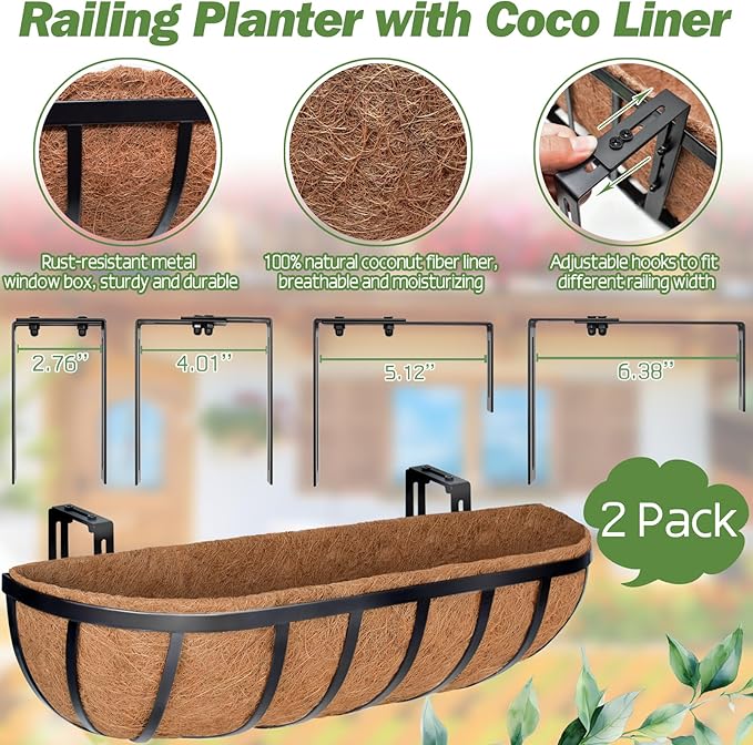 ZeeDix 24 Inch Railing Planter Box, 2 Pack Metal Window Boxes - Image 2