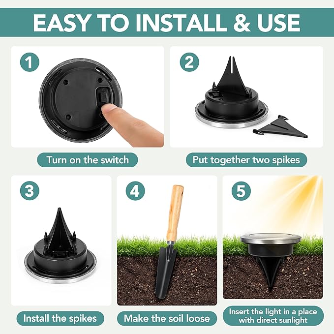 SOLPEX Mini Solar Ground Lights, 20 Pack Solar Lights Outdoor Waterproof - Image 7