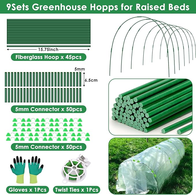 9 Sets Greenhouse Hoops for Raised Beds, Plant Support Hoop House Kit Frame for - Image 2