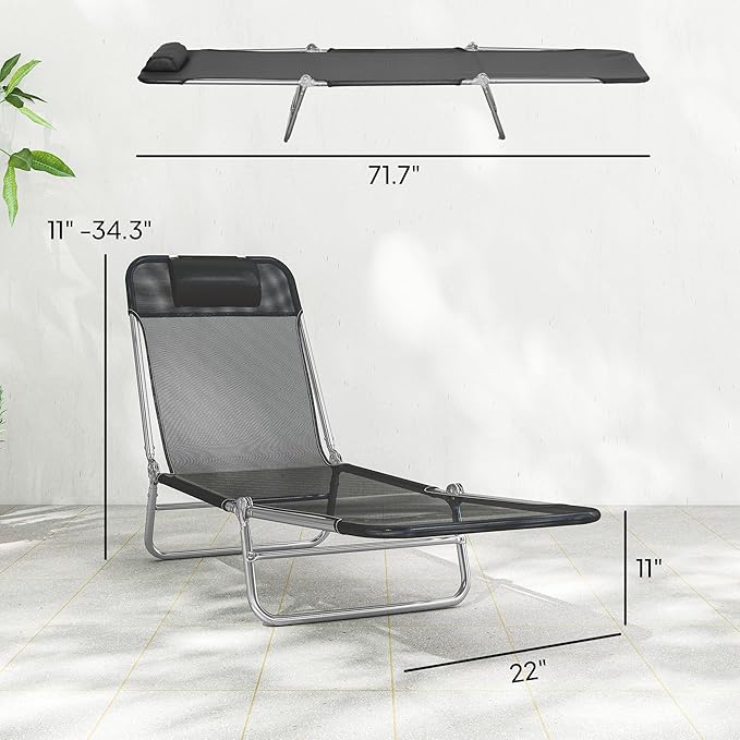 Outsunny 2 Piece Folding Chaise Lounge Chairs, Pool Sun Tanning Chairs - Image 7