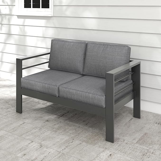 Kiss the Water Outdoor Patio Furniture Loveseat Sofa, All-Weather Metal - Image 8