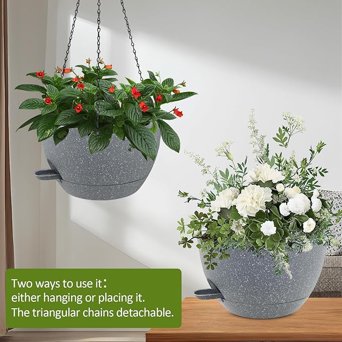 WOUSIWER Self Watering Hanging Planters, 2 Pack 12'' Plastic Pots - Image 3