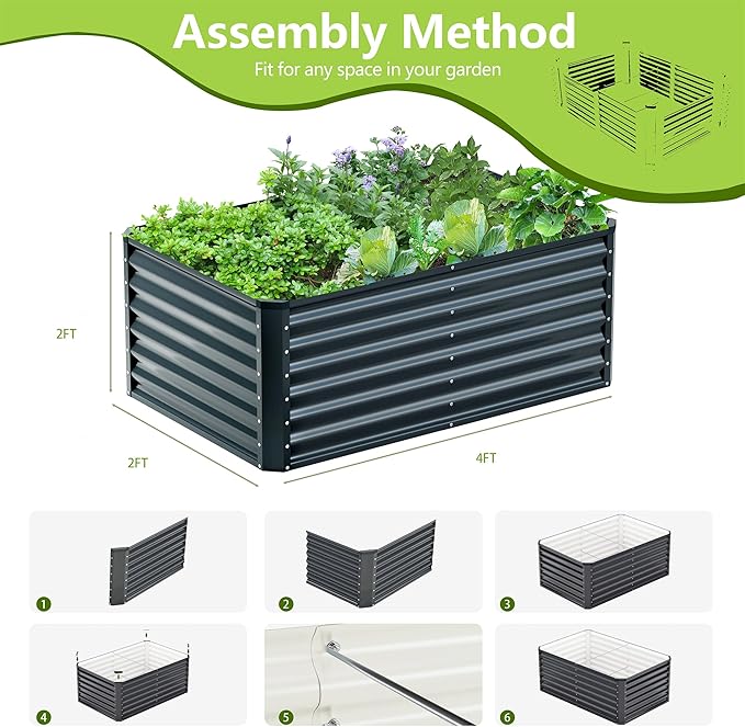 4x2x2FT Galvanized Raised Garden Bed, Galvanized Planter Boxes Outdoor - Image 4