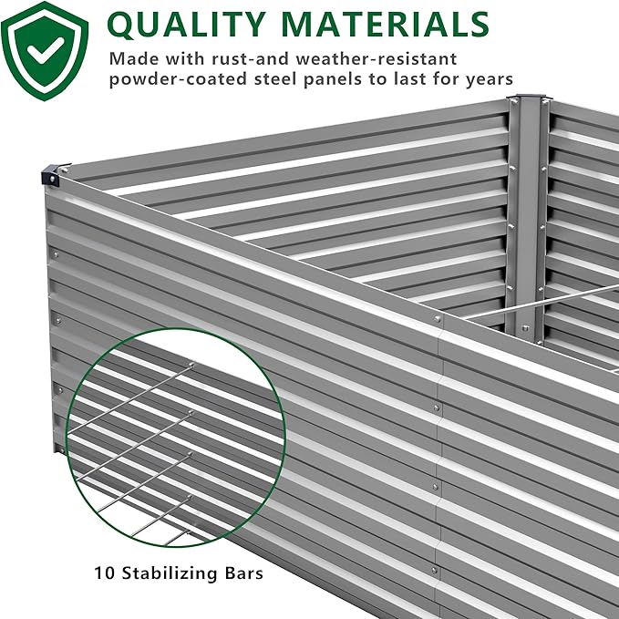 12x4x2FT Galvanized Raised Garden Bed Kit, Vegetable Plant Boxes-Rectangle - Image 8
