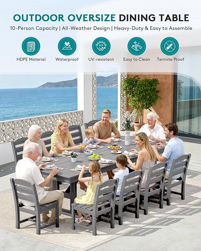 SERWALL Outdoor Dining Table, All Weather HDPE Outdoor Furniture - Image 6