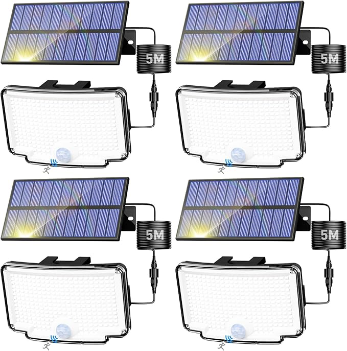 Peasur 4 Pack Solar Motion Lights Outdoor, 318 LED Solar Security Light by Peasur