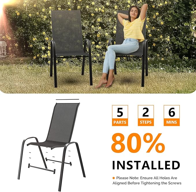 VINGLI Patio Chairs Set of 8 – Stackable Outdoor Dining Chairs - Image 8