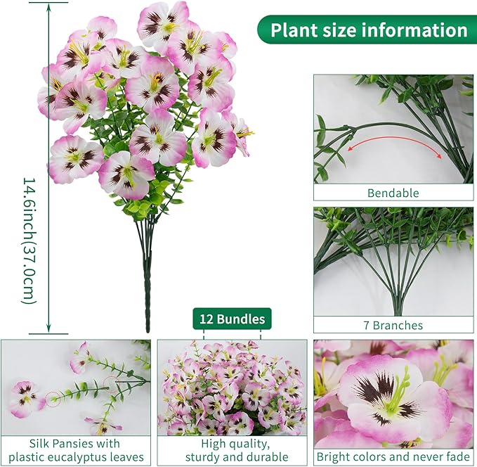 12 Bundles Artificial Pansy Flowers - Image 2