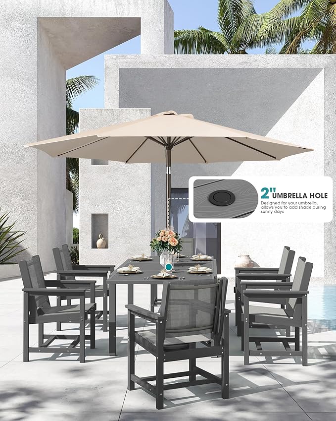SERWALL 9-Piece Outdoor Dining Set, All Weather HDPE Patio Furniture Set - Image 3