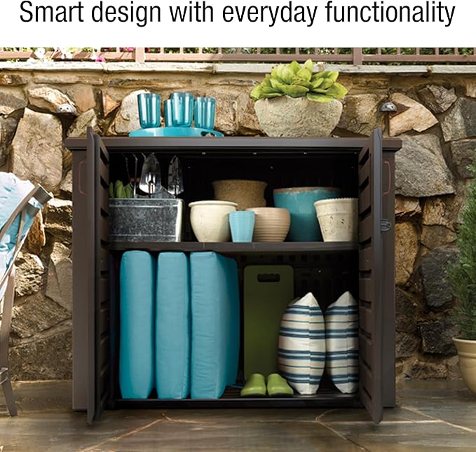 Rubbermaid Decorative Outdoor Storage Cabinet, Weather Resistant, Organization - Image 4