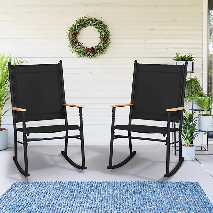 Shintenchi Outdoor Rocking Chairs Set of 2, Upgraded High Back Patio Rocking - Image 7