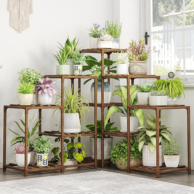 Bamworld Plant Stand Indoor Outdoor Corner Shelf 11 Potted Large Holder by Bamworld