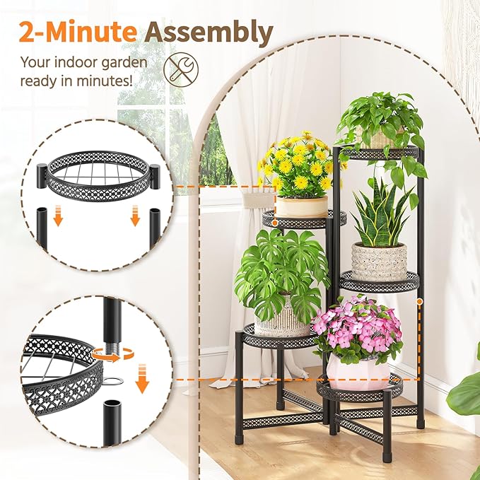 LASZOLA 5 Tiered Folding Tall Plant Stand Indoor Outdoor - Image 5