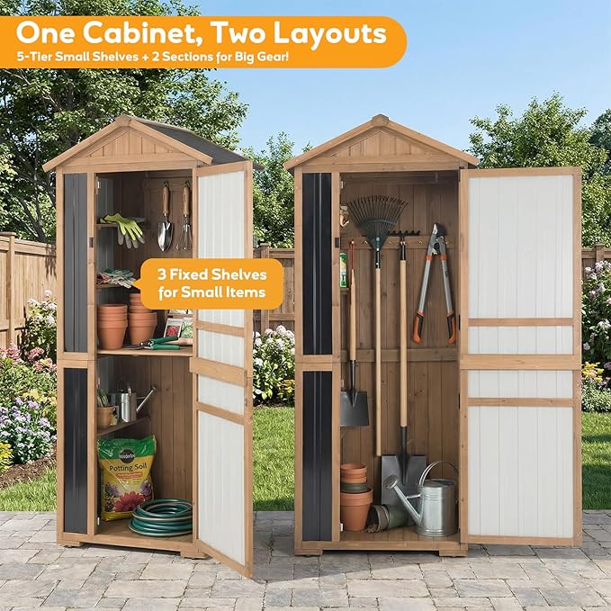 Outdoor Storage Cabinet, Wood & Metal Garden Shed - Image 3