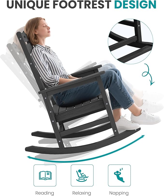 SERWALL Outdoor Rocking Chair Set of 2, Oversized Rocking Chair - Image 7