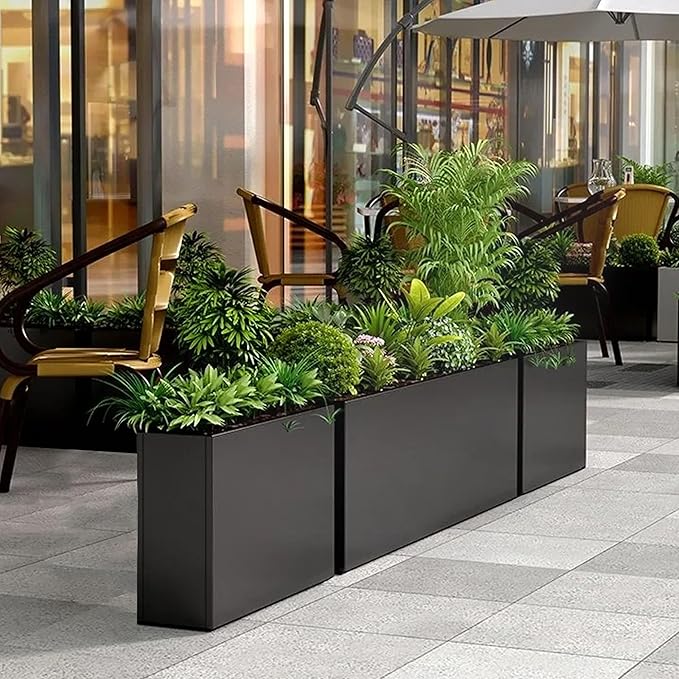 Black Steel Planter Box for Outdoor Plants 24" x 10" x 24" Metal Rectangular - Image 5
