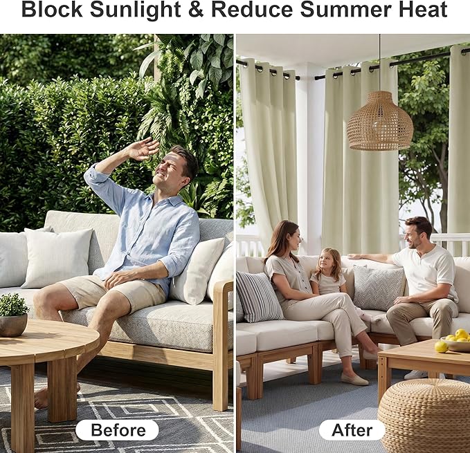 RYB HOME Outdoor Curtains for Patio Waterproof Block Sunlight Thermal Insulated - Image 2