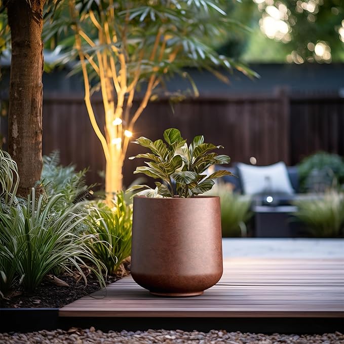 Kante 15.3" Dia Round Concrete Planter, Outdoor Indoor Large Plant Pots - Image 3
