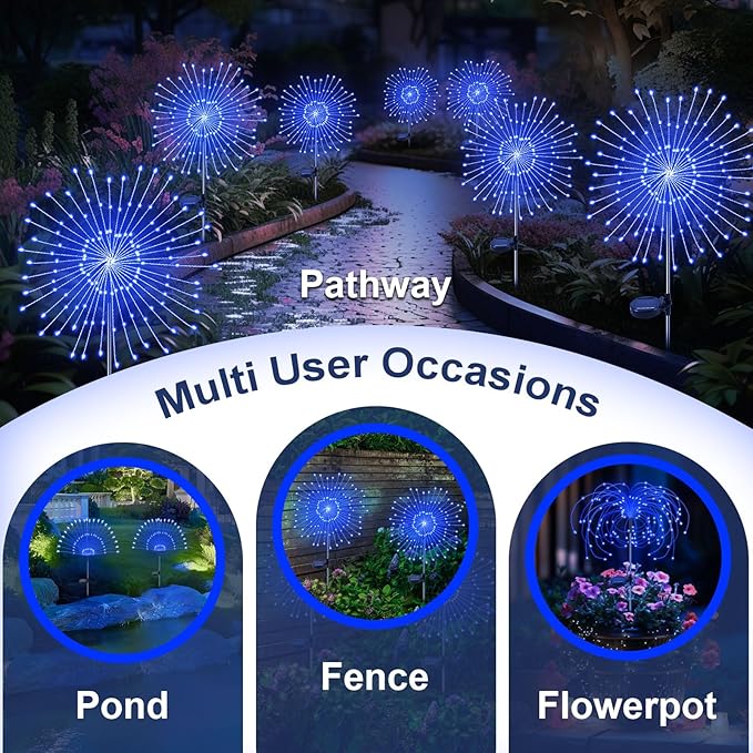 Solar Garden Lights Outdoor, 2 Pack 120 LED Twinkling Firework Lights Decorative - Image 5