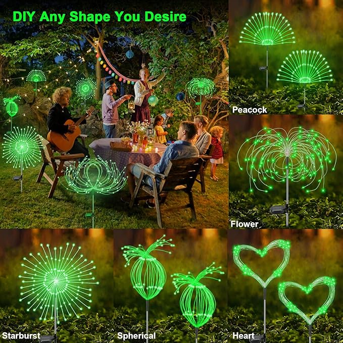 Solar Garden Lights Outdoor, 2 Pack 120 LED Twinkling Firework Lights Decorative - Image 4