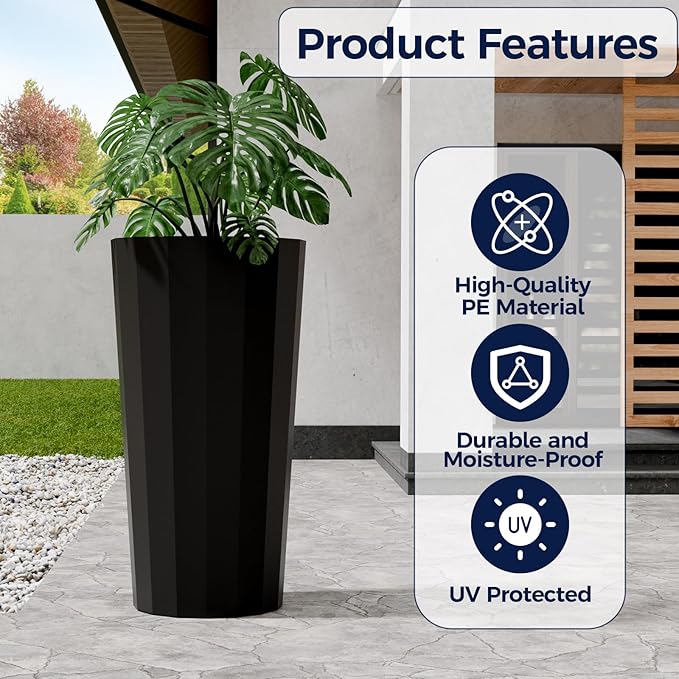 23.6" Tall Outdoor Planters Set of 2, Large Planters - Image 4