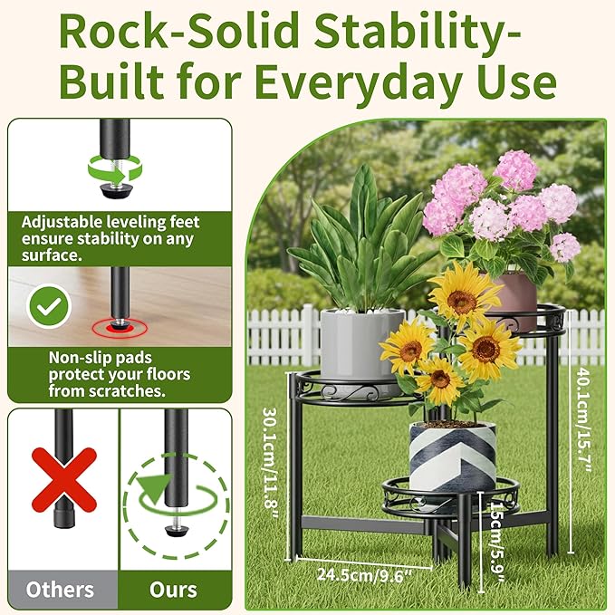 3-Tier Plant Stand Outdoor, Metal Plant Stand - Image 3