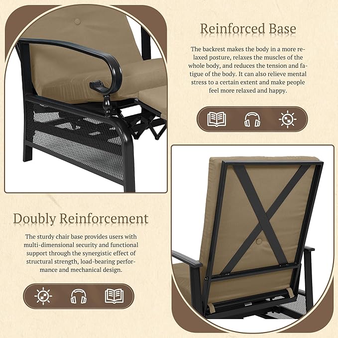 Oakcloud Adjustable Outdoor Lounge Chair Metal Patio Relaxing Recliner Chair Set - Image 5
