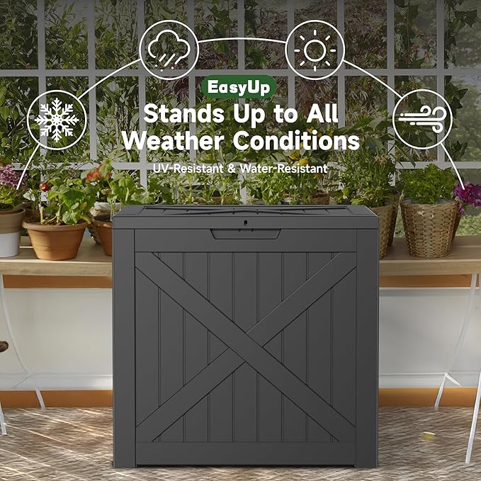 EasyUp 32 Gallon Outdoor Storage Box, Resin Waterproof UV-Resistant Deck Box - Image 4