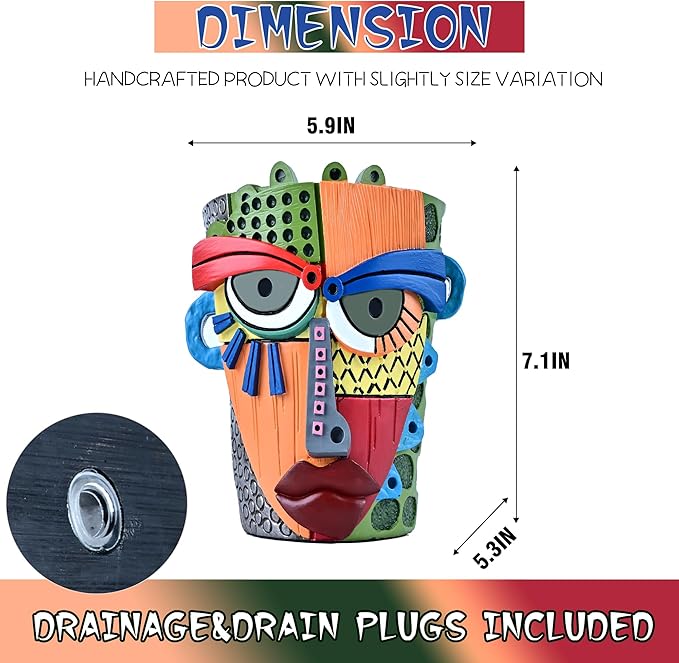 Abstract Face Planter Pots for Plants, Hand-Painted Colorful Flower Pots - Image 4