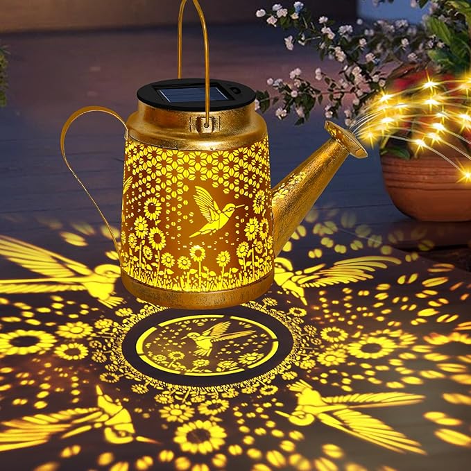 Hummingbird Solar Lanterns Garden Decor, Outdoor Waterproof Watering Can - Image 2