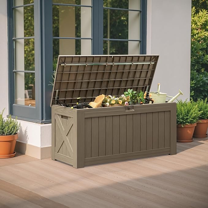 Flamaker Resin Deck Box 120 Gallon Waterproof Large Outdoor Indoor Storage Box - Image 5
