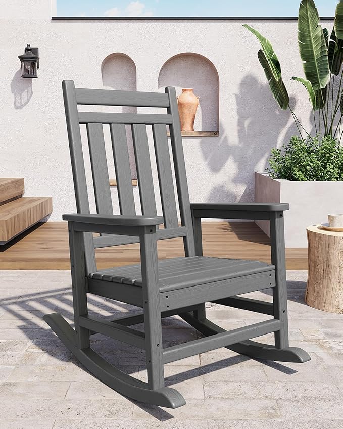 Poly Lumber Rocking Chair Outdoor Set of 6- HDPE High Back Porch Rocker Chairs - Image 5