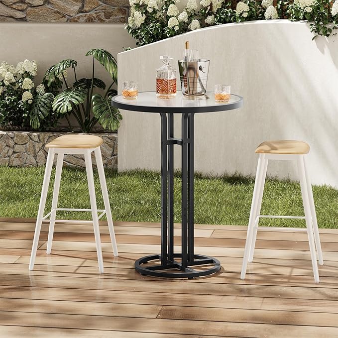 HOOBRO Bar Table, 23.6-Inch Round Pub Table, Frosted Glass Cocktail Table - Image 5