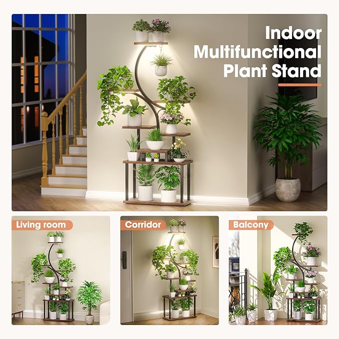 Plant Stand Indoor with Grow Light, 8 Tiered 66" Tall Plant Shelf, Corner Large - Image 2